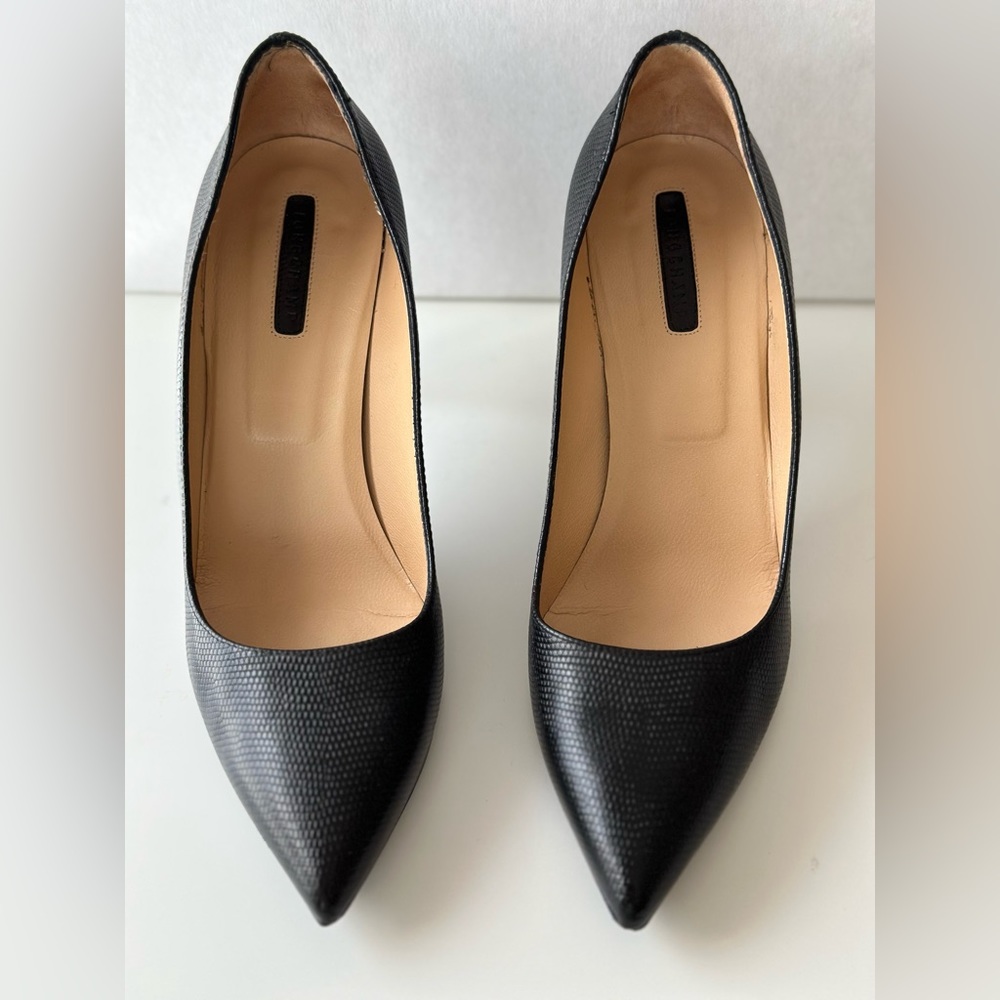 Longchamp Black Lizard-Embossed Leather Pumps (37.5)